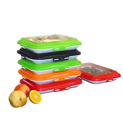 China Creative Stackable Reusable Freshfood Food Storage Double Buckle Lock Kitchen Viable Waterproof Freezer Airtight Seal Reusable Tray for sale