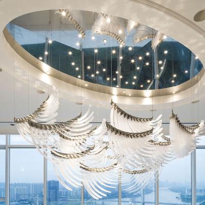 China Modern Custom Large Decorative Wings Chandelier Luxury Glass Hotel Ceiling Hanging Feathers Bespoke Lighting for sale