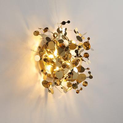 China Modern Nordic Modern Wall Lamp Stainless Steel Leaves Indoor Decoration Wall Light For Living Room Bedroom Hotel Gold Body for sale