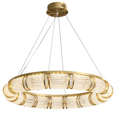 China Modern luxury living room light hotel villa led lamp large round ceiling mounted lighting gold pendant lights crystal chandelier for sale