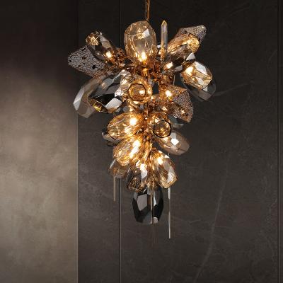 China Modern gold tall European decorative luxury glass Crystal Chandelier for hotel lobby, staircase, villa Hall for sale