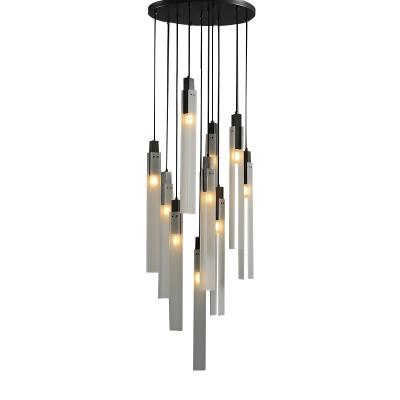 China Modern Modern Black Metal Glass Long Pendant Lights Led Lamp Living Room Dining Room Bar Kitchen Hanging Lighting Fixtures for sale