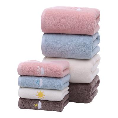 China Sustainable Factory Custom Design Cotton Embroidered Soft Absorbent Bath Towel 32 Strands 100% Cotton And Quick With Embroidered Logo for sale