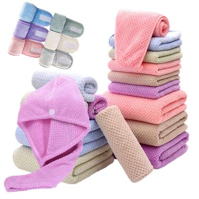 China Top Selling Kid Safe Coral Fleece Shower Beauty Hair Head Bands Dry Hair Towel Bath Towel Sets 3 Pieces for sale