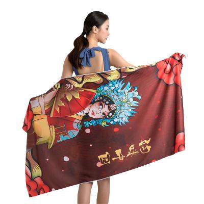 China Custom Made Viable Absorbent Rectangular Pattern Beach Towel Summer Seaside Chinese Style Summer Seaside Swimming Microfiber Quick Dry Towel for sale