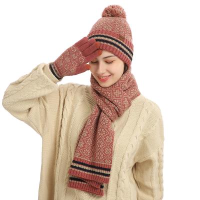 China Wholesale medium winter Europe and America warm high quality popular fleece striped winter hat and scarf set for sale