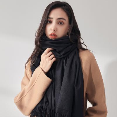 China Fashion 2021 autumn and new winter warm medium length solid color imitation cashmere scarf with Korea fashion soft tassel scarf for sale