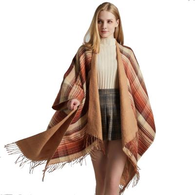 China Breathable Scottish Classic Colors Plaid Shawls Hide Thick Cashmere Tassel Heat Split Shawls for sale