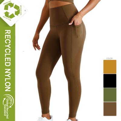 China CK20211012 Breathable Womens Active Wear Yoga Pants High Waist Gaiters Workout Gym Running Tights Recycled Eco Friendly Fabric Yoga Pants for sale