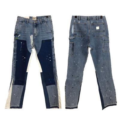 China QUICK DRY gallery department same panty with ink splatter and color contrast fabric flared pants fog floor down straight jeans for sale