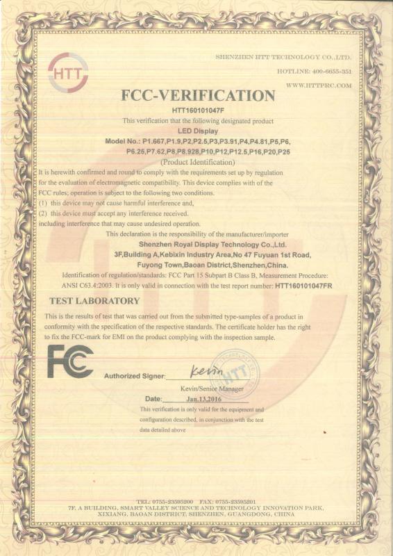 FCC-VERIFICATION - Shenzhen Royal Display Technology Co.,Ltd.