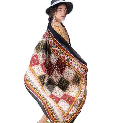 China 2021 Summer New Print Hot Chinese Ethnic Women's Long Scarf Long Beach Shawl Scarf Fashion Scarf for sale