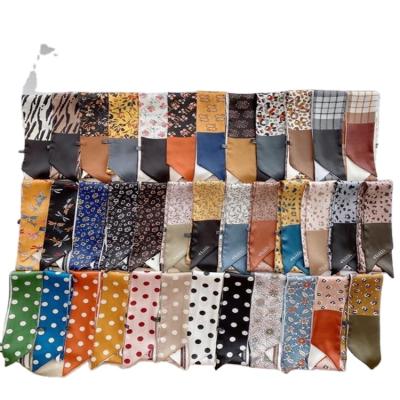 China New hot sale long shape duplex printing small silk scarf 6*90cm ladies hair band accessories for sale