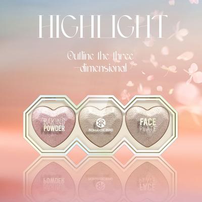 China Brighten Romantic Bird Makeup Wholesale Pressed Powder Shimmer Highlighter Love 3 Colors Private Label Cosmetics for sale