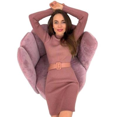 China Custom Knitted Anti-Wrinkle Flunlona Fall And Winter Sweater Dress With Belt For Women for sale