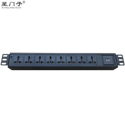 China Indicator Light +USB Interface Quality 1.5U 8 Way PDU Socket 2M Cable Black Rack USB Super PDU for sale