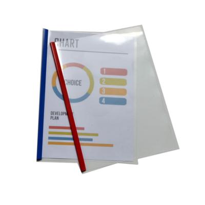 China Office School Stationery A4 Letter Size Clear Front Vinyl Plastic Sliding Report Covers Red Binding Bars for sale