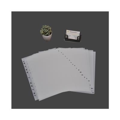 China Office School Stationery Letter A To Z A4 Size 11 Holes PP Index White Paper File Folder Tab Dividers, 200micron Pack 1 Set for sale