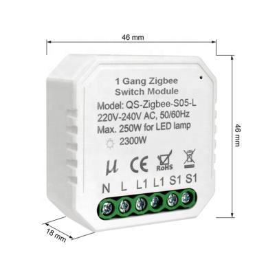 China Smart Home On Off Relay No Zigbee Switch Module Neutral Wall 46*46*18mm for sale