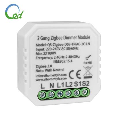 China factory wholesale WIFI Zigbee 2 dimmer bands switch module triac led light dimmer 2 channels 46*46*18mm for sale