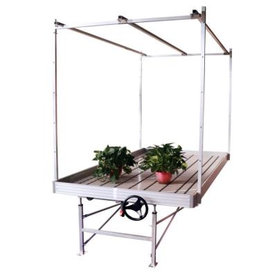 China 5x13 pies Ebb Seedbed con trellis colgando red de luz para plantas medicinales bancos de invernadero rodante en venta