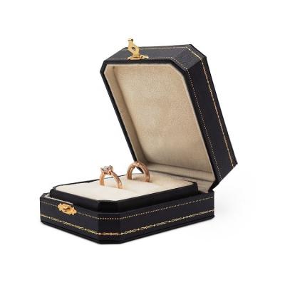 China With Decorative Lines Gold Blacken Octagonal Double Ring Jewelry Gift Boxes Luxury Leatherette Paper Packaging Boxes for sale