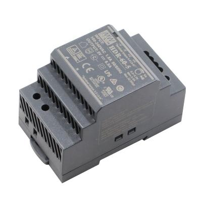 China LED Indicator Mean Well HDR-60-5 60W 5V 12V 5A 5V 50W Power Supplies With Adjustable Output Voltage for sale