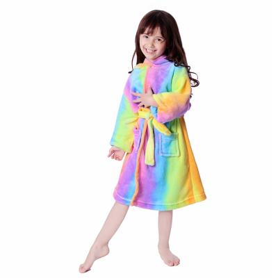 China New Fashion New Arrival Cardboard Unicorn Design Kids Thermal Cheap Bathrobe Girl Bathrobe Keep Warm Unicorn Kids Bathrobe for sale