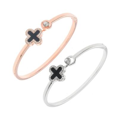 China Hot New Fashion Punk Adjustable Clover Bangle Cuff Opening Lucky Bracelet For Women Jewelry Gift for sale