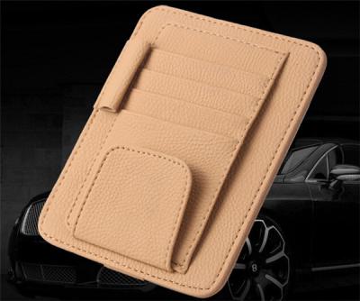 China New Inerior Leather Car Styling Accessories Car Sun Visor Glass Ticket Receipt Card Clip Storage Holder for sale