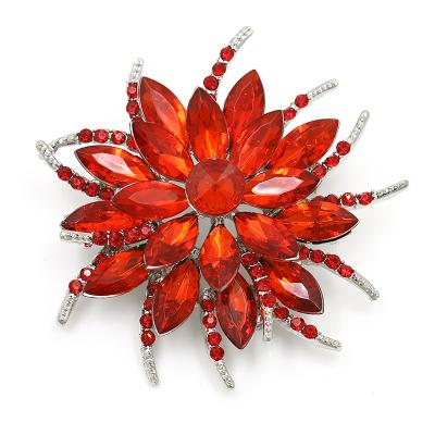 China Fashionable Brand New Arrival High Quality Shinning Crystal Trendy Flower Brooch Pins Jewelry In Assorted Colors For Women for sale