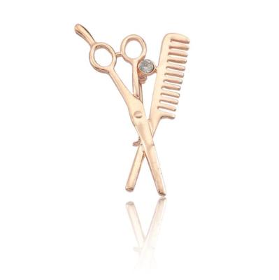 China Trendy Fashion Gold Silver Comb Scissors Corsage Brooch Pins Personalized Party Charms Brooches Fits Assembly For Women Fine Jewelry for sale