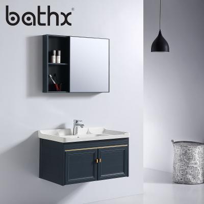 China Modern High Quality Water Resistant Aluminum Carbon Fiber Bathroom Cabinet With Vanity Mirror Sink for sale