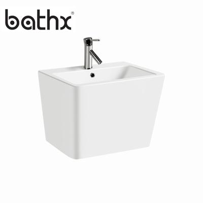 China Cost Effective Hotel / Home Bathroom Glazed Ceramic Sanitary Ware High Wall Hung Hand Wash Vanity Basin for sale