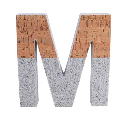 China SANDSTONE CORK Cast Poly Resin Sandstone Combined Wooden Letter M and Cork Alphabet Tabletop Room Decor for sale