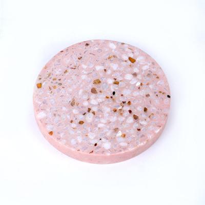 China CLASSIC Pink Marble Resin Terrazzo Frame Resin Cup Coaster for sale