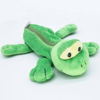 China Custom Eco-Friendly Logo Frog Plush Animal Pencil Case Eco-Friendly Toy for sale