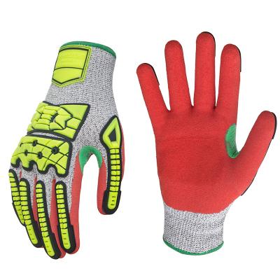 China Seibertron EN388 Shock Absorption Cut 5 SBR Shape Padding With Sandy Nitrile Coated Palm And Impact Protection Gloves for sale