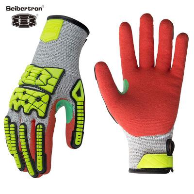 中国 Impact Resistant Protective Seibertron Hook And Loop Closure Seamless Knitted Cut En388 Cut 5 Heavy Duty Water Resistant Sandy Nitrile Gloves 販売のため