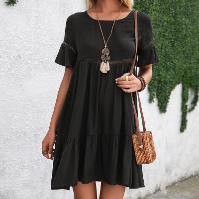 China Anti-Static Summer Plus Size Black Casual Elegant Short Sleeve Dress Above Knee Length Career Mesh Party Office Sun Modest Evening Dresses for sale