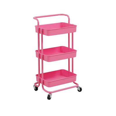 China Kitchen Serving 3 Tier Collapsible Metal Trolley Storage Trolley Folding Hand Rolling Food Carts And Carts For Sale Black Steel Storage for sale