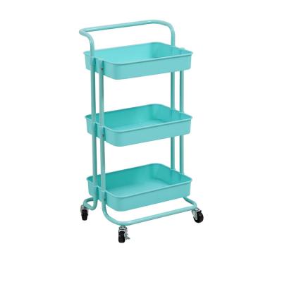 China Serving Metal Mesh Baskets Kitchen 3-Tier Trolley 3 Tier Rolling Cart Mobile Storage Rack for sale