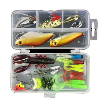 China 28pcs PP Artificial Groundbait VIB/Poper/Spoon Hard Soft Lure Accessories Mix Fishing Lure Set for sale