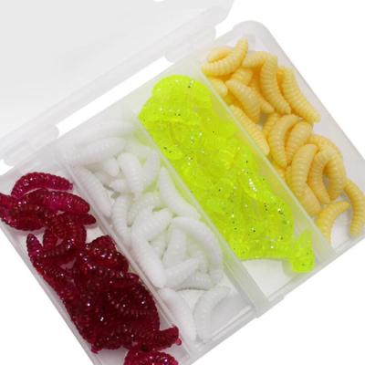 China Low Price 2.4cm/0.5g High Quality PVC 100pcs/box Four-color PVC Worm And Fry Fishing Soft Lure for sale