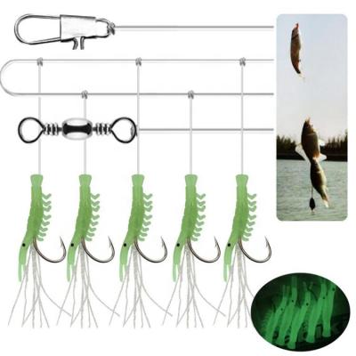 China Factory Wholesale 5pcs/set Shrimp Luminous Hook Fishing Lure Sabiki Rigs With 5 Hooks Sea Fishing Blinker Bait Rigs Soft Lure Shrimp for sale