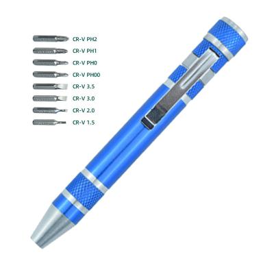 China Muliti-purpose mini 8 in 1 Universal Precision Pen Screwdriver Replaceable Head Tool Kit for sale