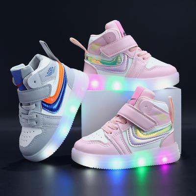 China 2023 New Lightweight Casual Sneakers Boys Students High Top Board Shoes Girls LED Light AJ Trend Other Fashionable Shoes for sale