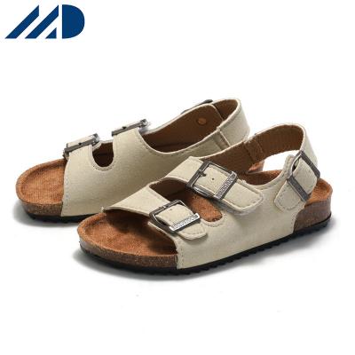 China Summer Anti-slippery Beach Toe Strap Slippers Cork Sandals Trendy Double Strap Bokken Flat Bottom Child Open Toe Sandals for sale