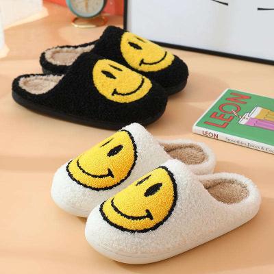 China Fashion Trend Hot Selling Home Smile Slips New Style Shoes Faux Fur Happy Face Women Plush Slippers Custom for sale