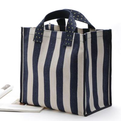 China Wholesale High Quality Reclycled In Striped Canvas Eco-friendly Expensive Tote Bag For Custom Large Capacity Running Simple Style Fashion for sale